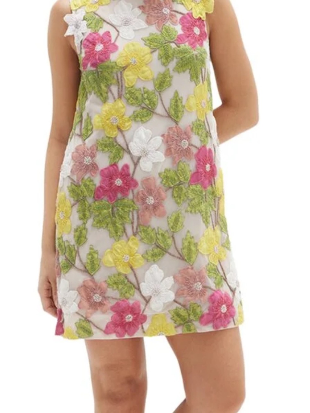 Rachel Gilbert Floral Embroidered Mini Dress in Pink, Yellow, White, Green